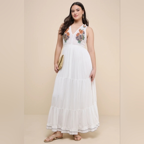Lulus Tickets To Paradise White Embroidered Maxi Dress L Vacation Beach Party - Picture 2 of 12